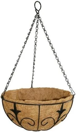 Deluxe Metal Hanging Basket With Coco Liner 14" - Black