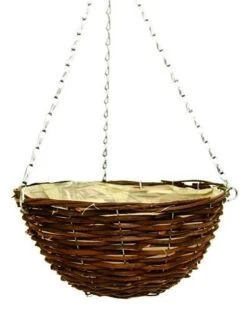 Black Rattan Hanging Basket Round 12"