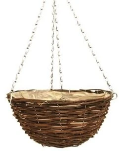 Black Rattan Hanging Basket Round 18"