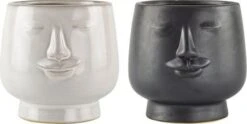 Ceramic Face Pots (Set Of 2) - 14cm - Black/White