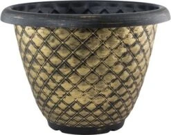 Bell Quilt Planter 33cm - Black With Gold Brush Effect