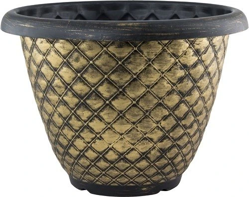 Bell Quilt Planter 33cm - Black With Gold Brush Effect 3 Bell Quilt Planter 33cm - Black With Gold Brush Effect