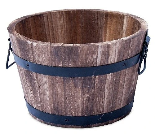 Wooden Barrel Planter 38cm - Burnt Wood 3 Wooden Barrel Planter 38cm - Burnt Wood