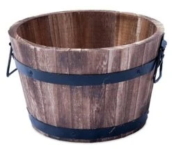 Wooden Barrel Planter 24cm - Burnt Wood